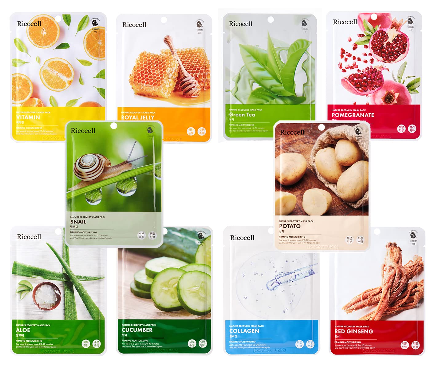 Ricocell Korean Facial Mask Sheet Moisture Essence Face Mask Sheet Skin Care